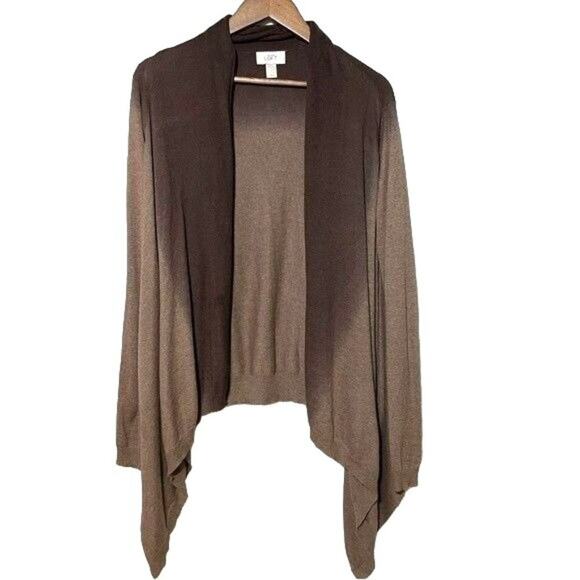 Loft · Large · Open Front Cardigan · Ombre Asymmetrical Knit Sweater · Brown - Picture 2 of 9